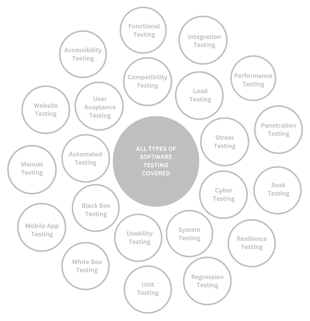 Performance Testing, Automation Testing, Functional Testing and System Testing